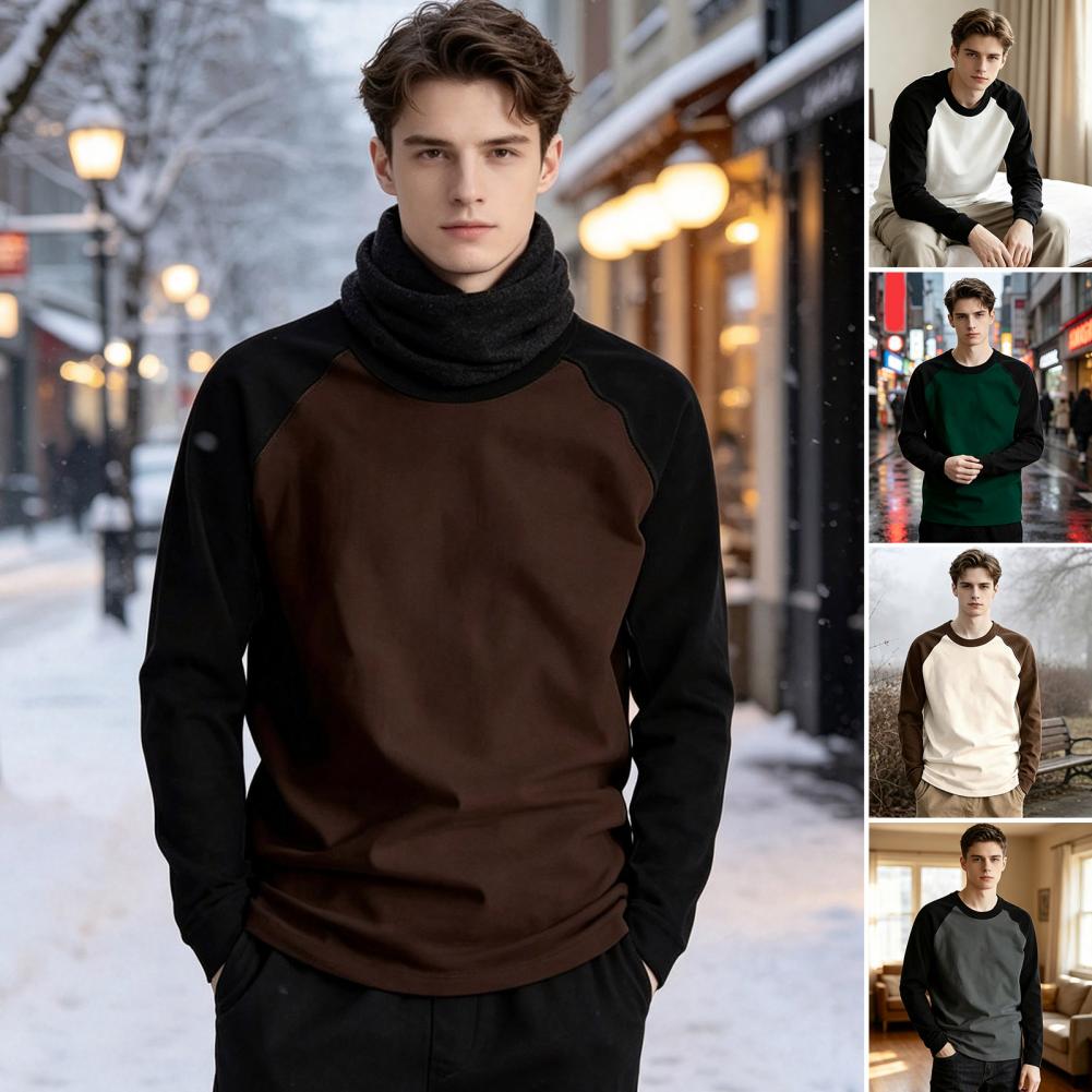Base Layer Top - 快適な肌触りのメンズ・クルーネックTシャツ。カジュアルなプルオーバータイプで、暖かく、通気性に優れ、秋から冬にかけての普段使いに最適な、おしゃれなベースレイヤー。