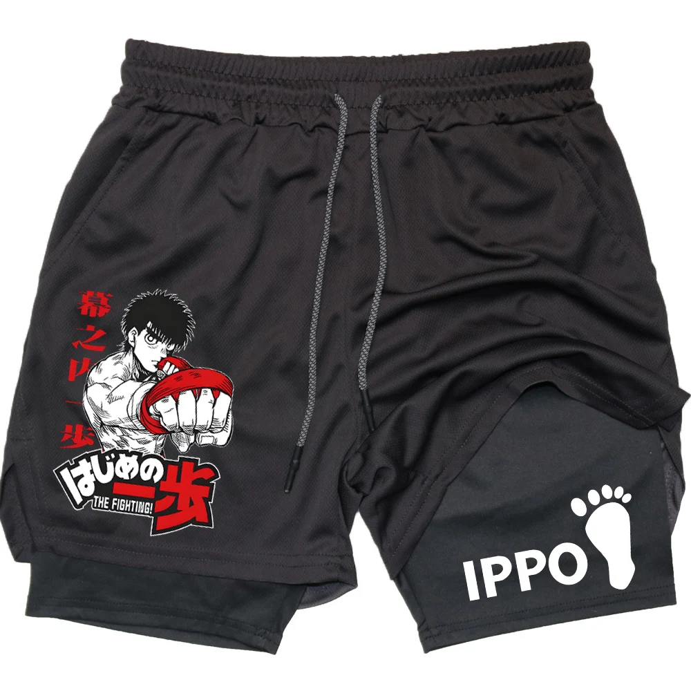 Compression Shorts Athletes - IPPO アニメジムショーツ男性ボクシングゴシックマンガ 2 で 1 圧縮パフォーマンスショーツ速乾性陸上競技ショートパンツ夏