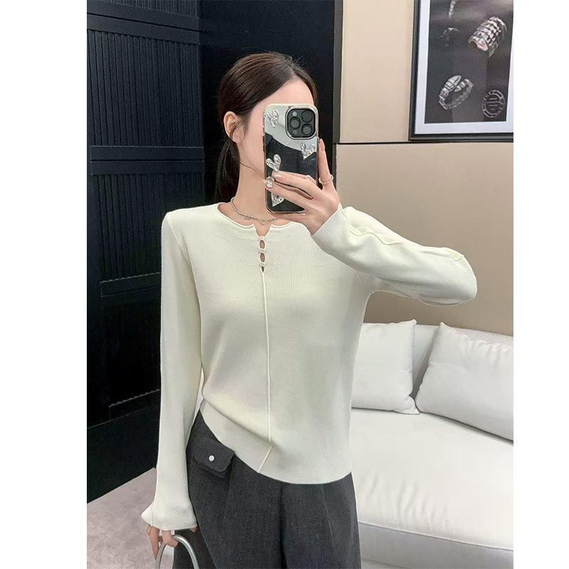 Base Layer Top - 女性用アメリカンスタイル中空ニットトップス、スリムインナーウェア、長袖ファッションベースレイヤー、秋冬用