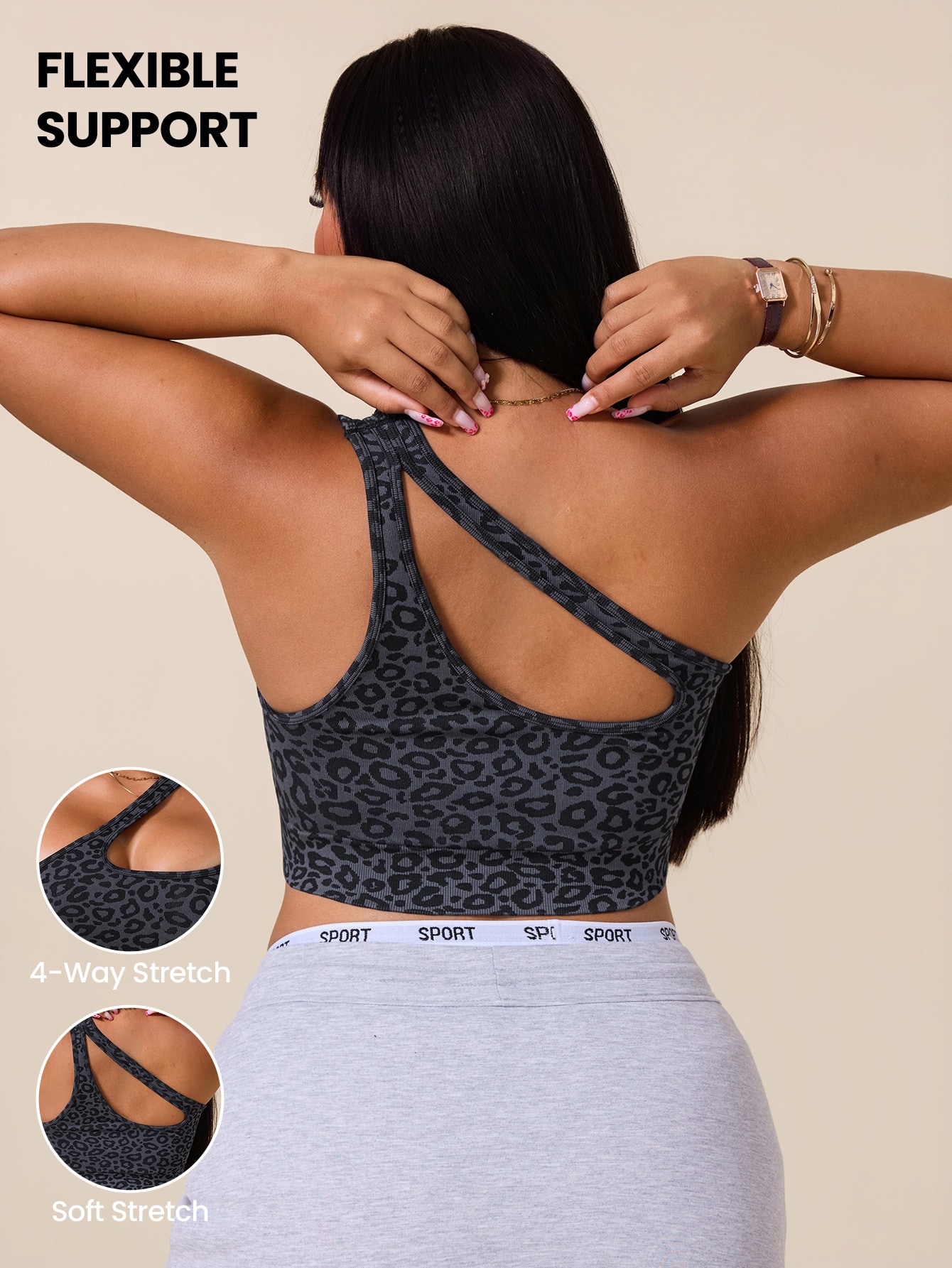 女性用プラスサイズ非対称スポーツブラ レオパード柄カットアウ - Tank Top Ribbed のレビューと価格