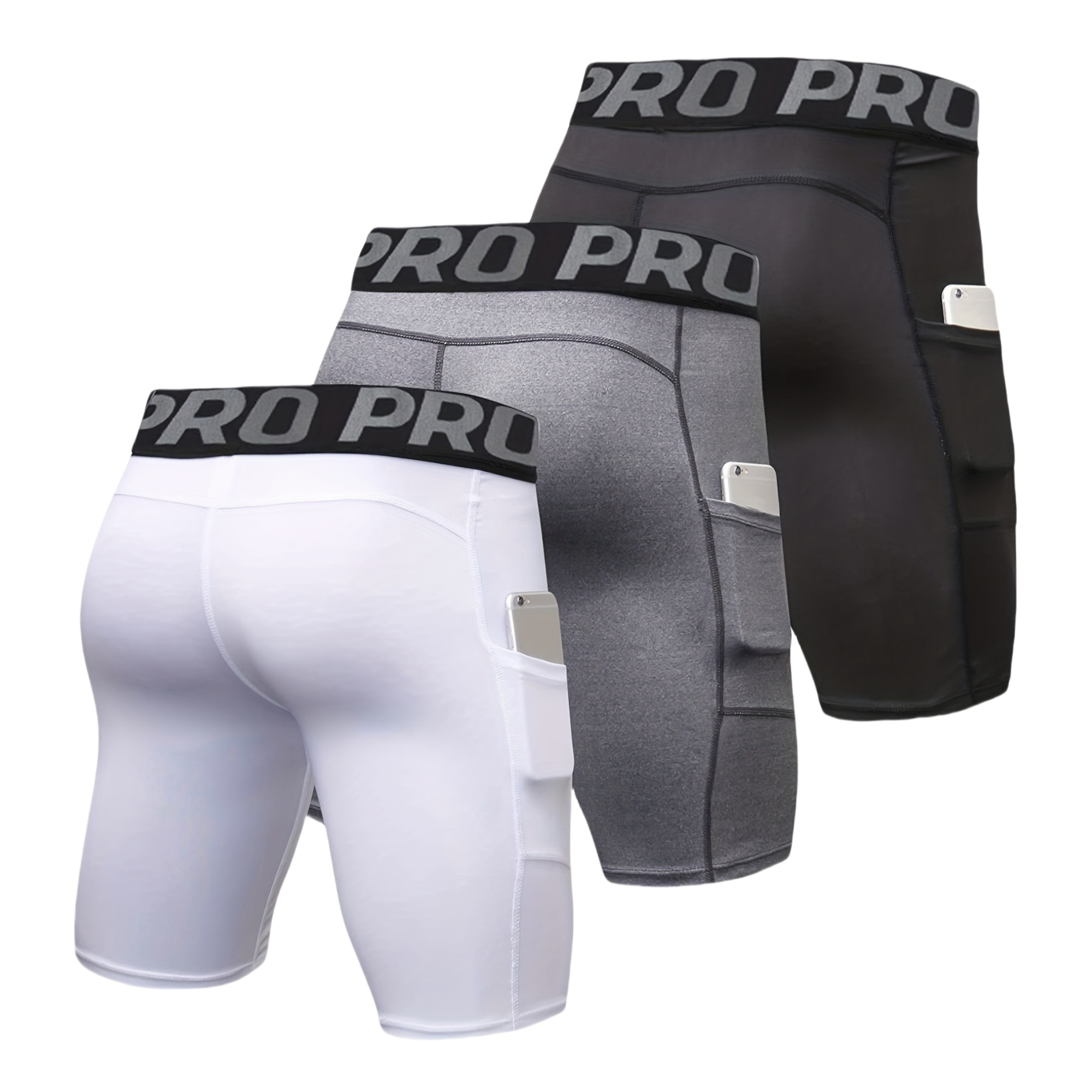 3枚組 メンズ コンプレッションショーツ ポケット付き アス - Compression Shorts Athletes のレビューと価格