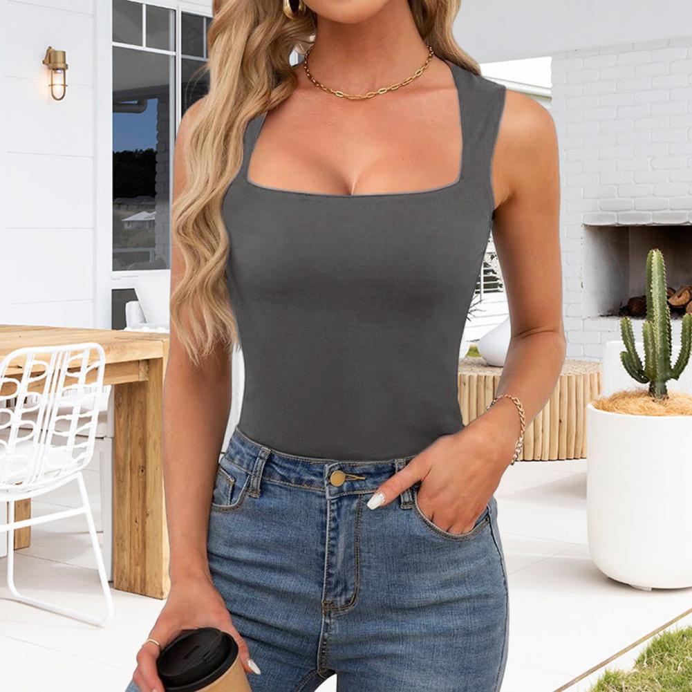 女性用パンティー、サマーベスト、スクエアネック、幅広ショルダ - Tank Top Ribbed のレビューと価格