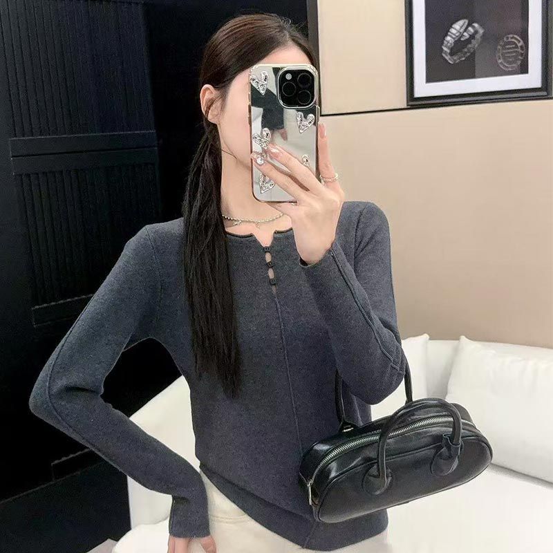 女性用アメリカンスタイル中空ニットトップス、スリムインナーウ - Base Layer Top のレビューと価格