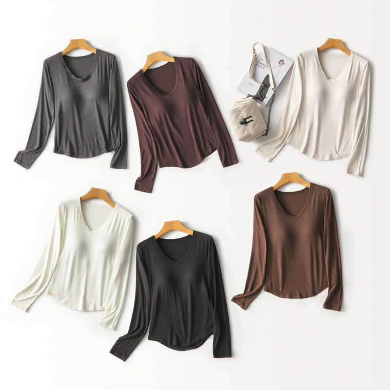 女性用、Uネック、長袖トップス。内蔵ブラパッド付き。カシミヤ - Base Layer Top のレビューと価格