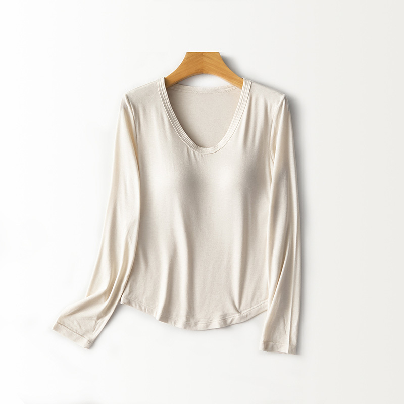 女性用、Uネック、長袖トップス。内蔵ブラパッド付き。カシミヤ - Base Layer Top のレビューと価格