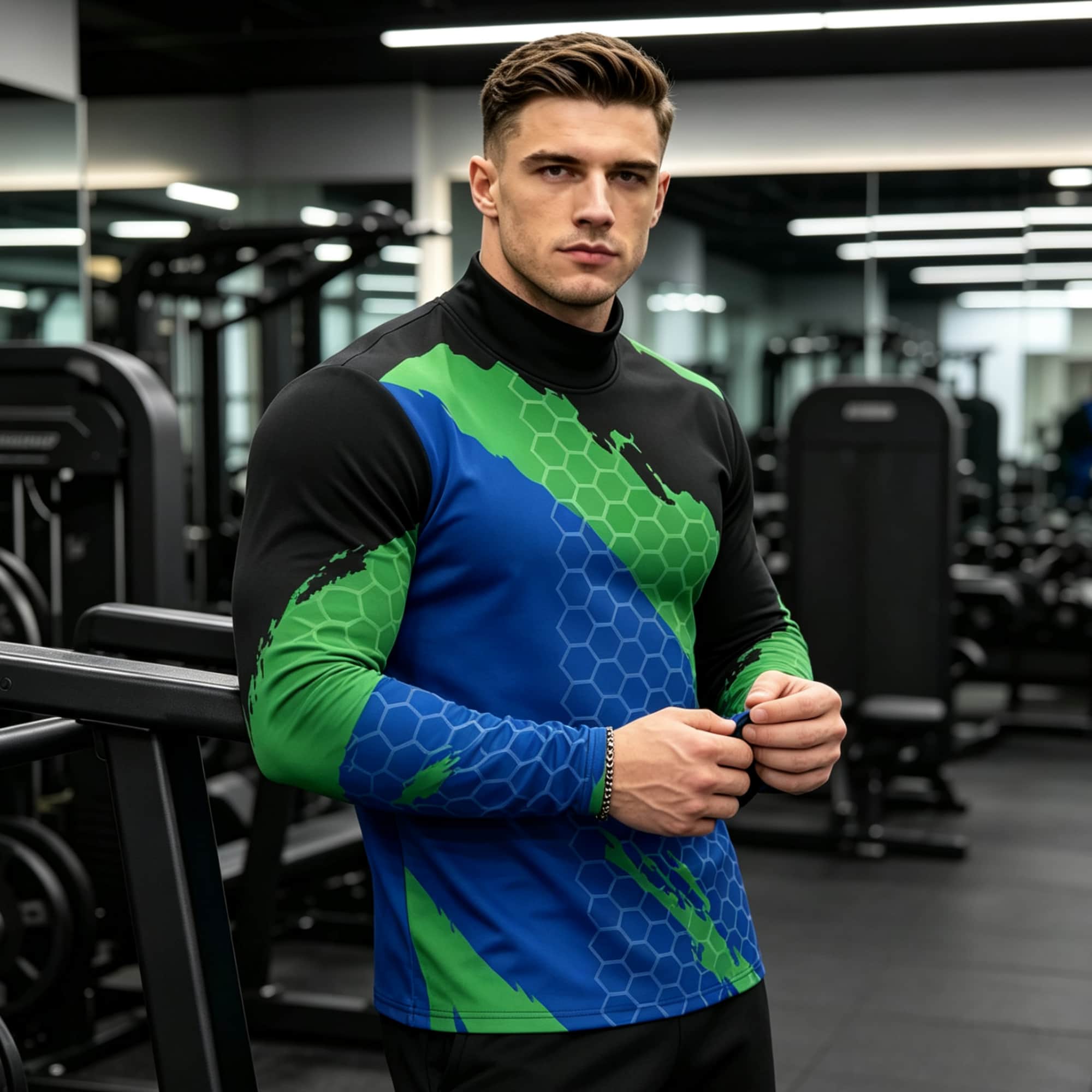 メンズコントラストカラーハニカムテクスチャグラフィックモック - Base Layer Top のレビューと価格